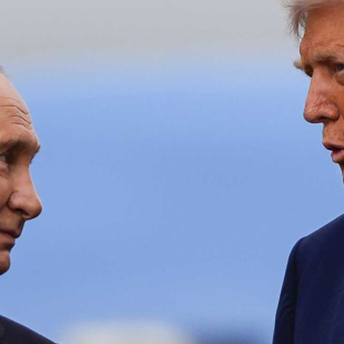 President Donald Trump and Russia's President Vladimir Putin talk, Friday, Aug. 15, 2025, at Joint Base Elmendorf-Richardson, Alaska. (AP Photo/Julia Demaree Nikhinson)