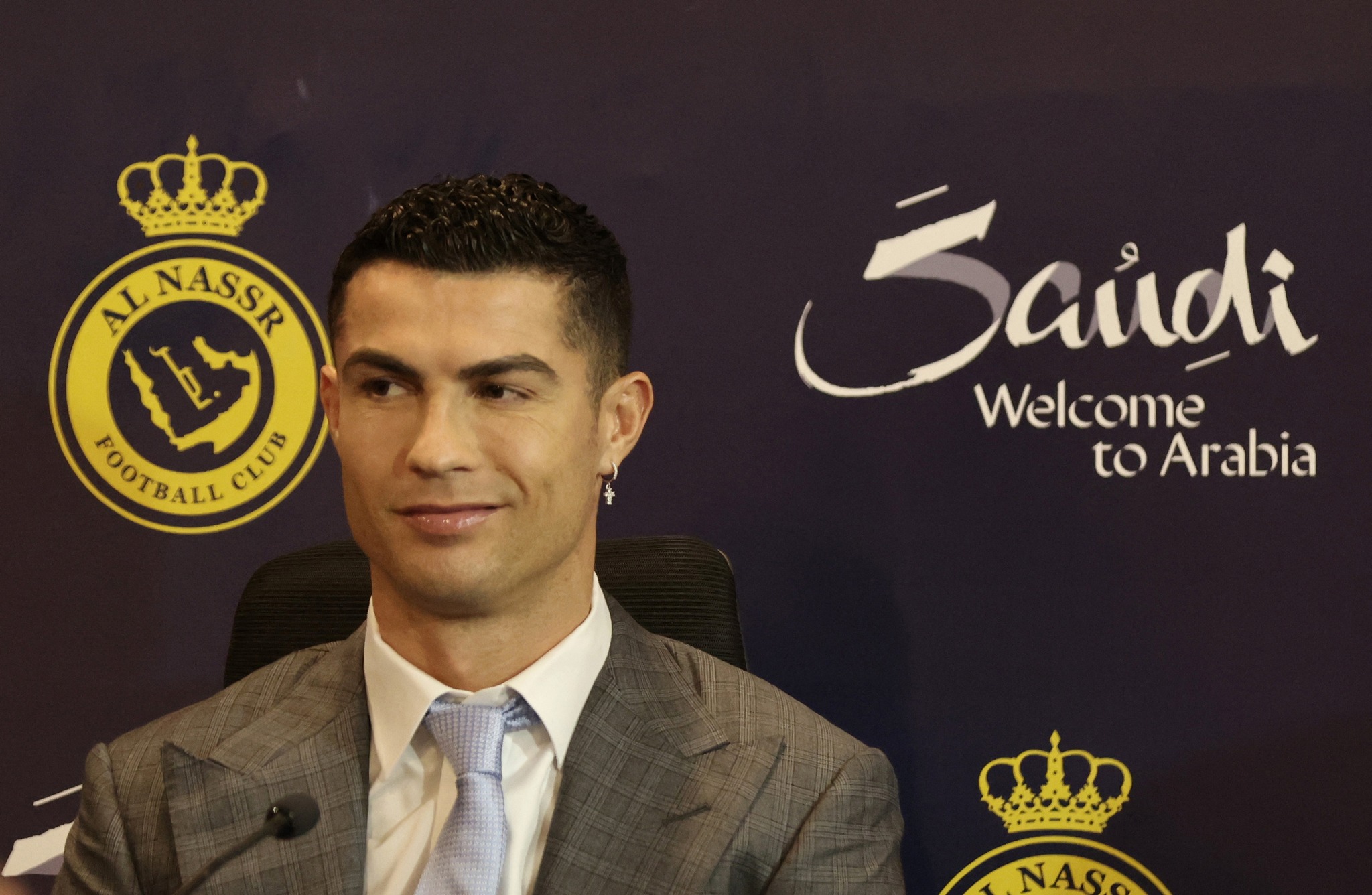 Soccer Football - Al Nassr unveil new signing Cristiano Ronaldo - Mrsool Park, Riyadh, Saudi Arabia - January 3, 2023  New Al Nassr signing Cristiano Ronaldo during the press conference REUTERS/Ahmed Yosri
